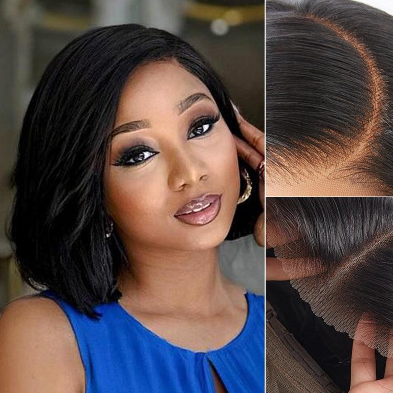 Exclusive Sale | Layered Cut Yaki Straight Left C Part Glueless Minimalist HD Lace Bob Wig Ready to Go 10 inches Pre Cut Lace (Achieve 1 Sec Install) Just the Wig