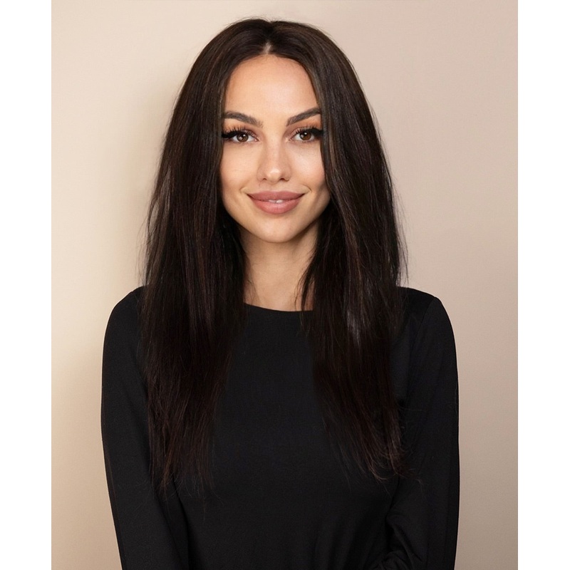 full lace human wig – 16″ chocolate brown.