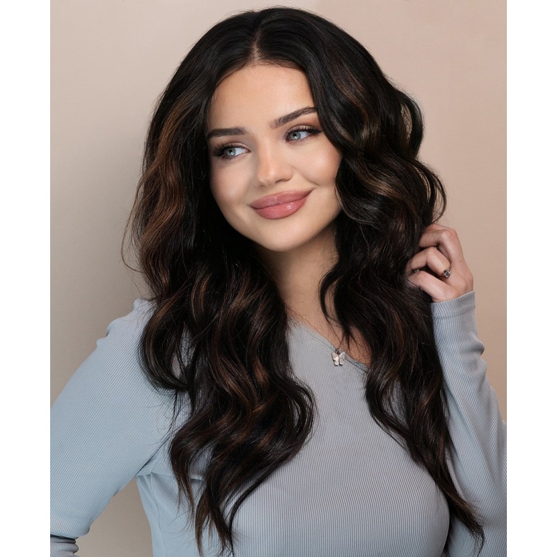 lace front human wig – 20″ mocha brown balayage.