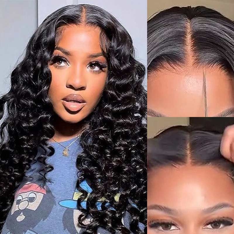 QVR Pre-plucked Loose Deep Wave 7×5 Lace Wig Pre-Bleached Wear&Go Wigs 16” 7×5 Lace (Pre-cut)
