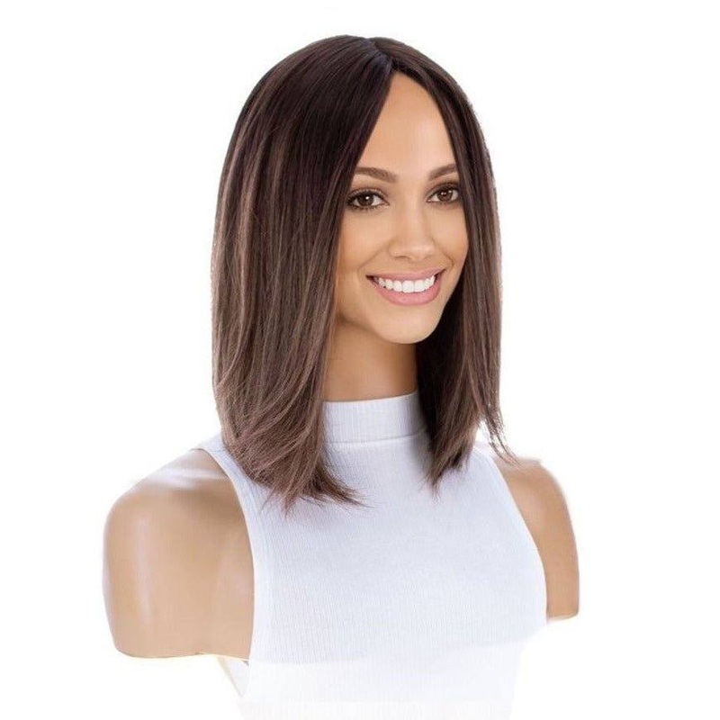 13″ Victoria Silk Top Wig Medium Brown Balayage Zig Zag Lace Front