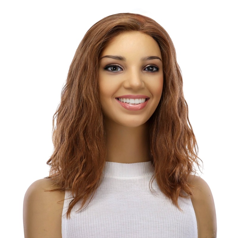 16″ Ponytail Silk Part Wig Copper Wavy Zig Zag Lace Front
