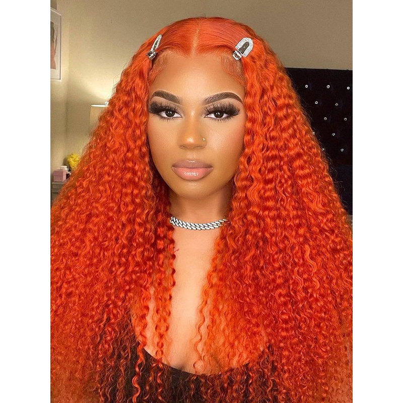 CurlyMe Bright Orange Kinky Curly Hair 13×4 Lace Front Wigs For Women 13×4 180% 16