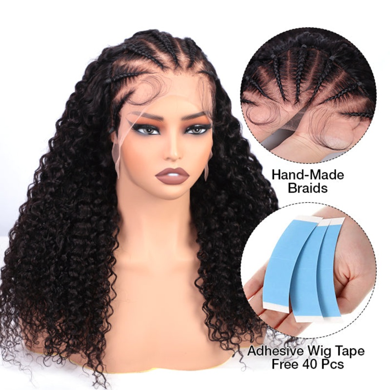 Pre Braided Curly Wig 13×4 Skin Melt HD Lace Frontal Wigs With Pre Bleached Knots Glueless Wigs 18 Yes 150%