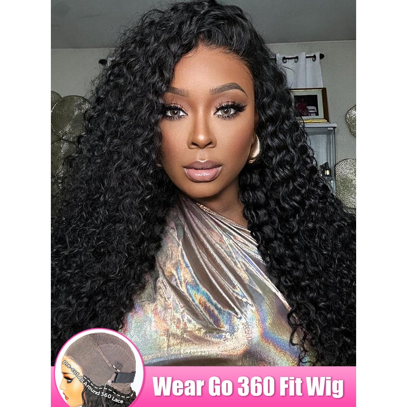 CurlyMe 360 Lace Wear Go Fit Wig Pre-Bleached Kinky Curly Human Hair Glueless Wig Pre-Plucked 10