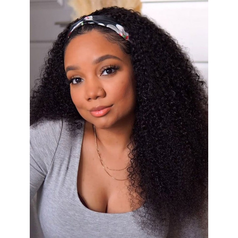 CurlyMe Afro Kinky Coily Hair Headband Wig Curly Non Lace Human Hair Wigs 10(bob)