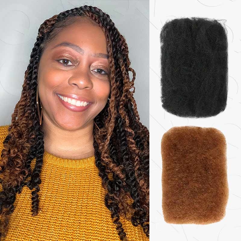 QVR Natural Black+Auburn Brown Two Colors Afro Kinky Bulk Human Hair For Braiding DreadLock Natural Black#1B+Auburn Brown#30 3 Packs+1 Pack (Model Show) 10”