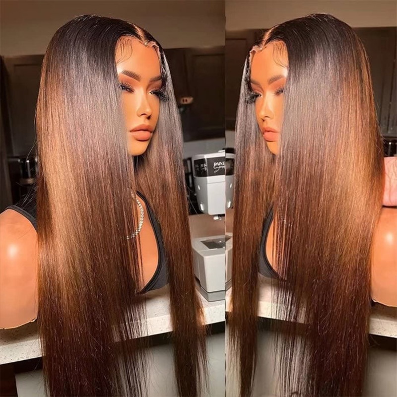 Brown Straight Glueless Wigs T1B/2/4 Ombre 13×6 Lace Front Wig Human Hair Pre Plucked 16 Pre Cut 5×5 Lace 150%