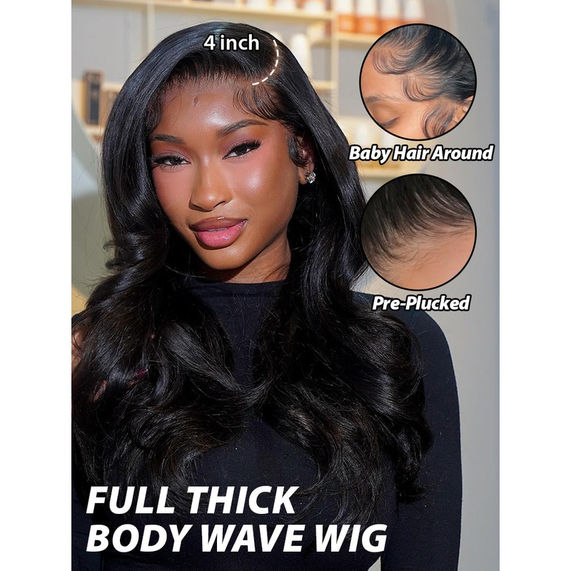 CurlyMe Pre-bleached Body Wave Hair 13×4 Swiss HD Lace/Transparent Lace Front Wigs Pre Plucked 180% Transparent Lace 8(bob)