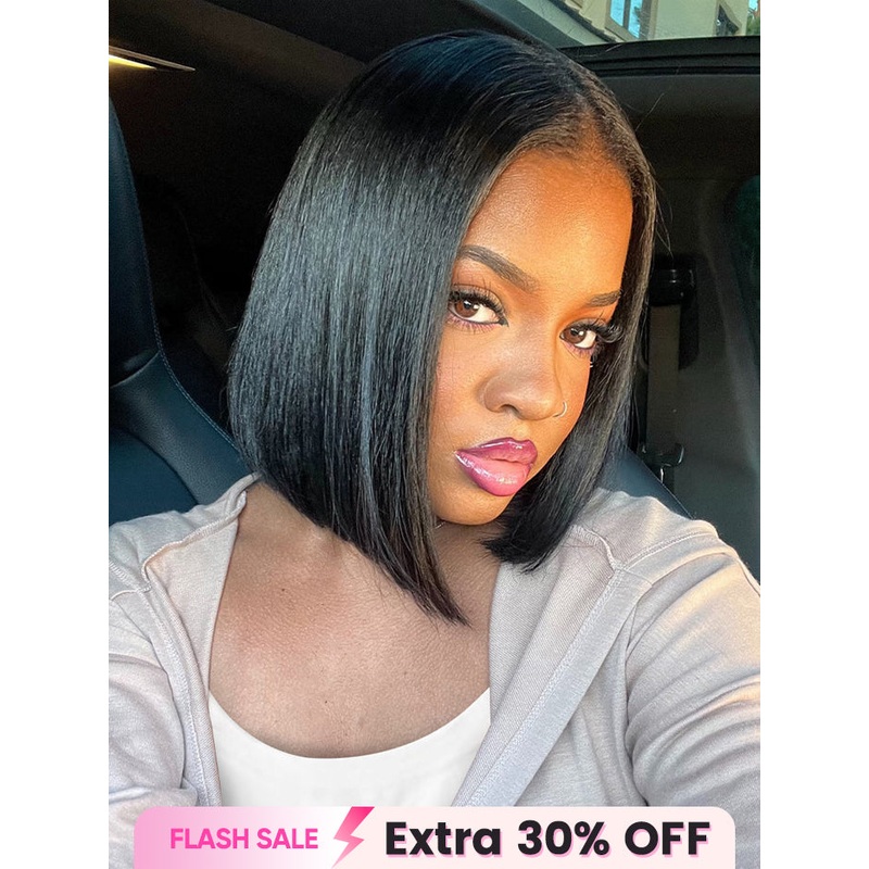 CurlyMe Pre Bleached Straight Glueless Bob Wig Pre Cut 7×5 HD Lace Wear Go Wig HD Lace 8