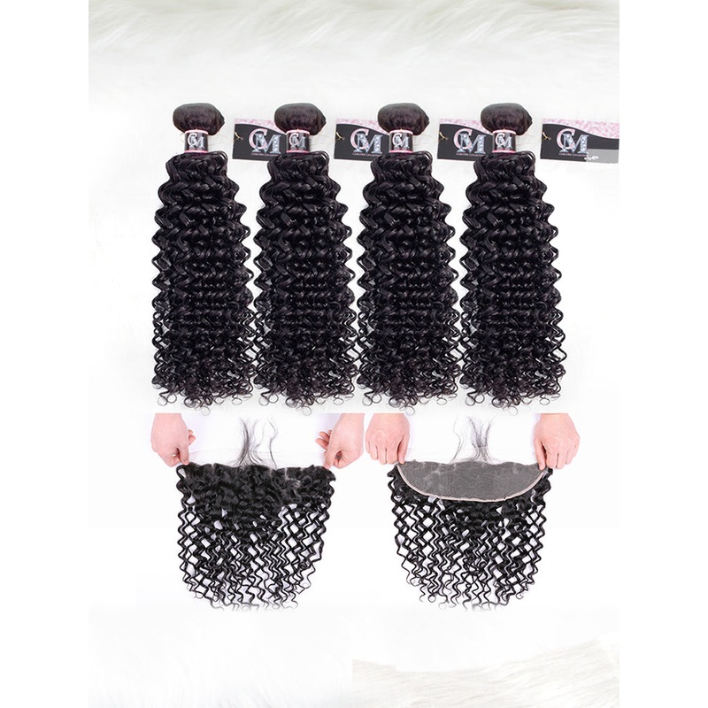 CurlyMe Water Wave Virgin Human Hair 4 Bundles with 13×4 Frontal Natural Black 8 8 10 10 13×4 Frontal 8
