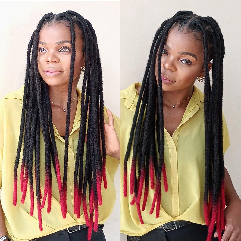 QVR Ombre T1B/Red Dreadlock Loc Extensions Virgin Human Hair Dreadlocks Braid Ombre #T1B/RED 10 Locs 8”