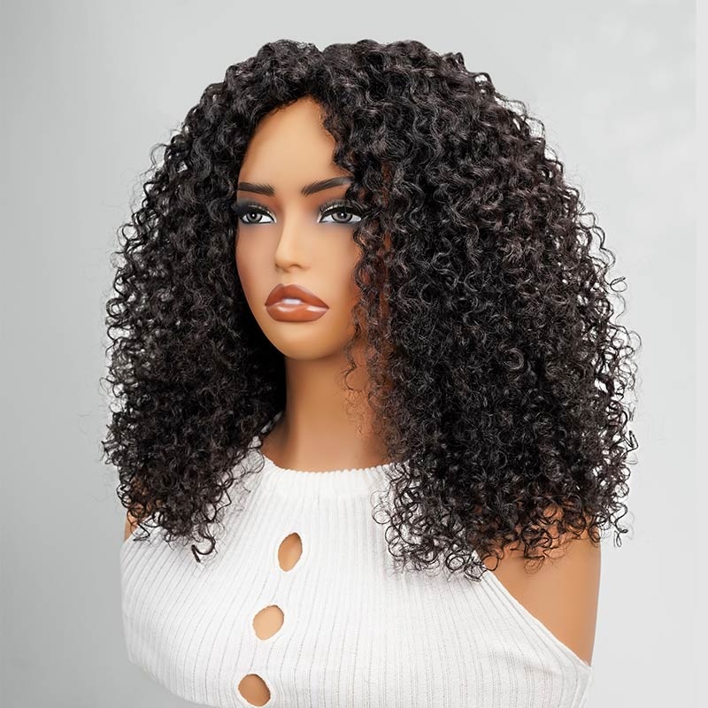 QVR Twist Curly V Part Wigs No Leave Out Human Hair Wig Beginner Friendly Twist Curly 14”