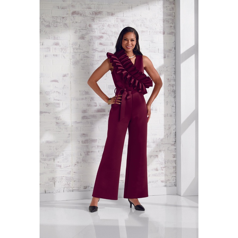 Really Ruffled Jumpsuit by Studio EY BURGUNDY 1X