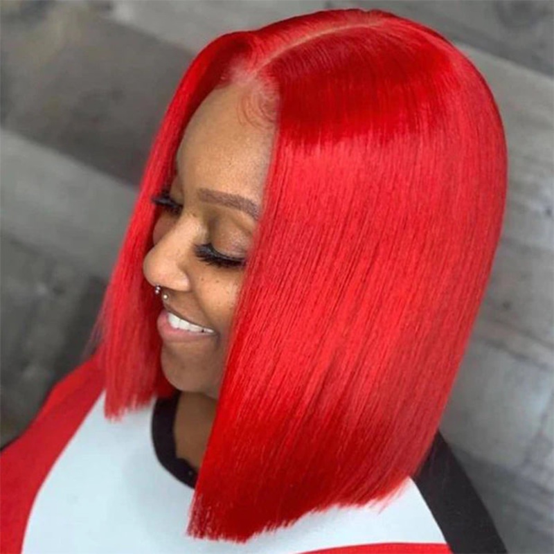 Red Bob Wig Straight 13×4 Lace Front Human Hair Wig Natural Hairline Bob Wigs 220% Density 8 13×4 Lace 220%