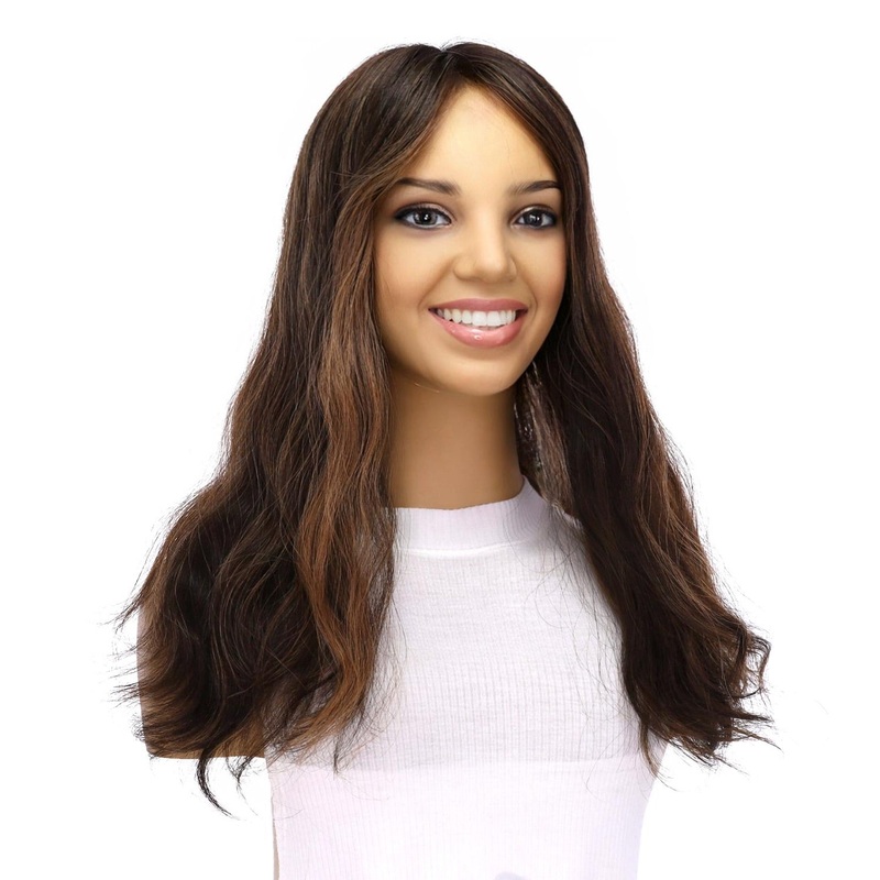 18″ Topaz Lace Top Topper Soft Black w/ Highlights Slightly Wavy