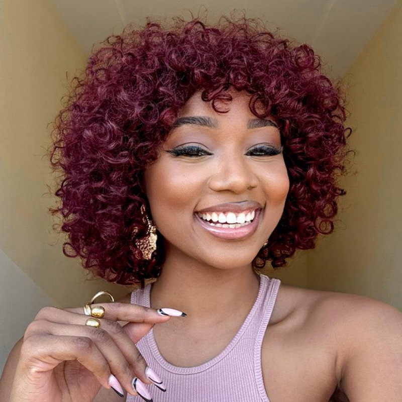 Exclusive Sale | Beginner Friendly Dark Red Water Wave Glueless Minimalist Lace Wig with Bangs 6 inches