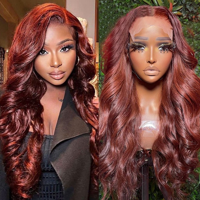 QVR Reddish Brown 13×4 Lace Body Wave Wig 4×4 Lace Human Hair Wigs 13×4 Lace 180% 14