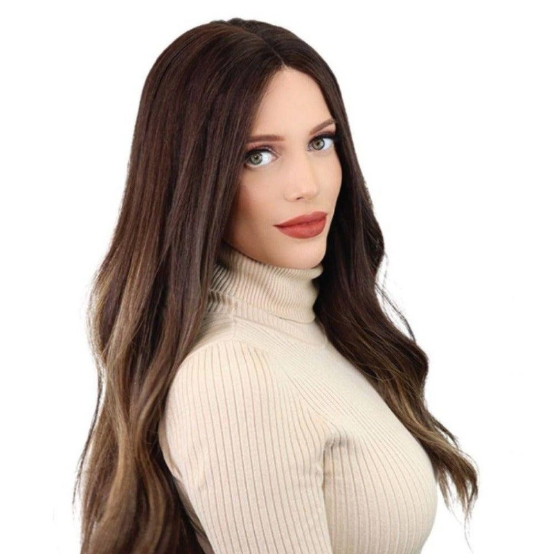 24″ Divine Lace Top Wig Dark Brown Balayage Zig Zag Lace Front