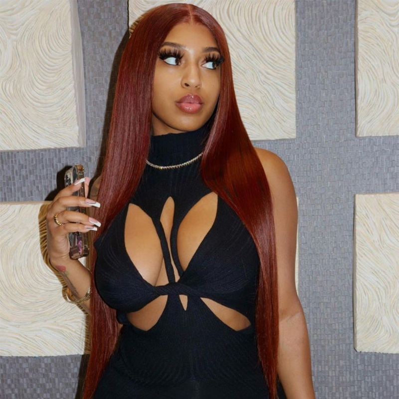 #33 Red Brown Auburn Colored Straight Lace Front Wig 13×4 13×6 HD Transparent Lace Frontal Wigs 16 4×4 Lace 150%