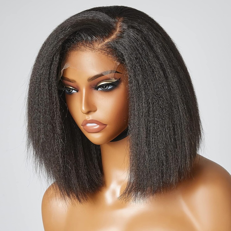 4C Kinky Edges Kinky Straight Bob Wig 85 HD Lace Wear Go Glueless Wig Beginner Friendly 12 Pre Cut 8×5 Lace 180%
