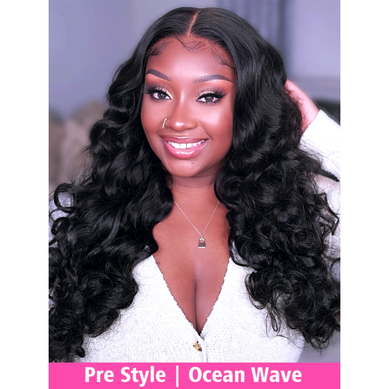 CurlyMe Pre-bleached Ocean Wave Hair Wear Go Glueless Wig Pre-cut HD Lace Pre-plucked Bleached 8(bob)