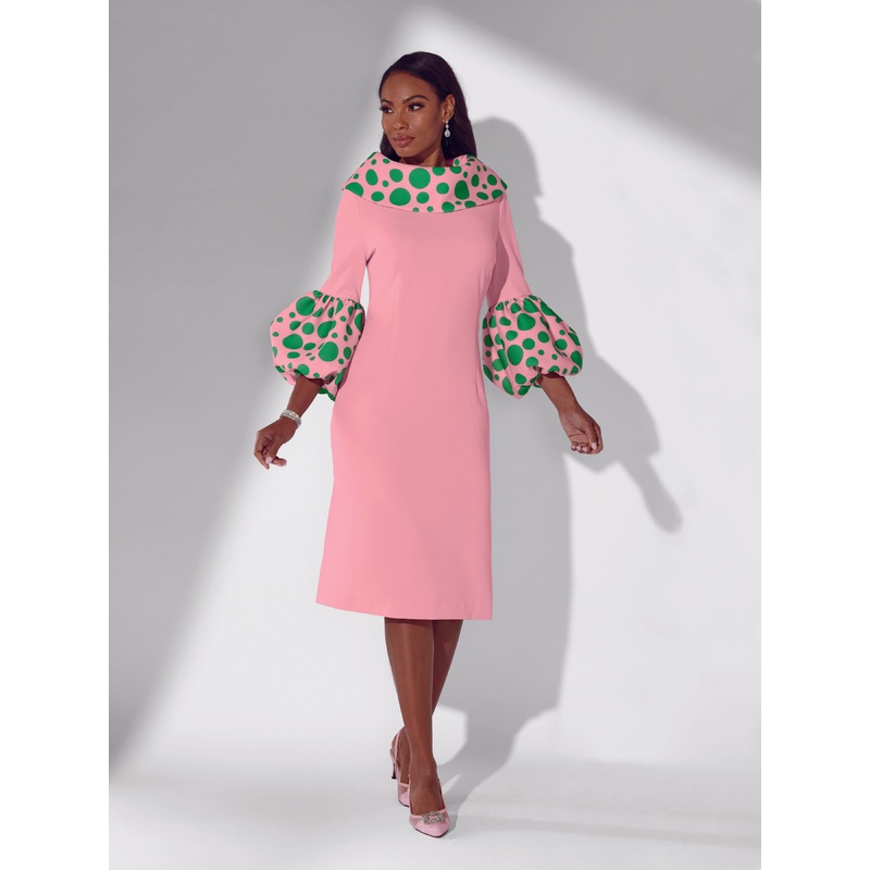 Dramatic Dots Knit Midi Dress by EY Boutique PINK/GREEN 1X