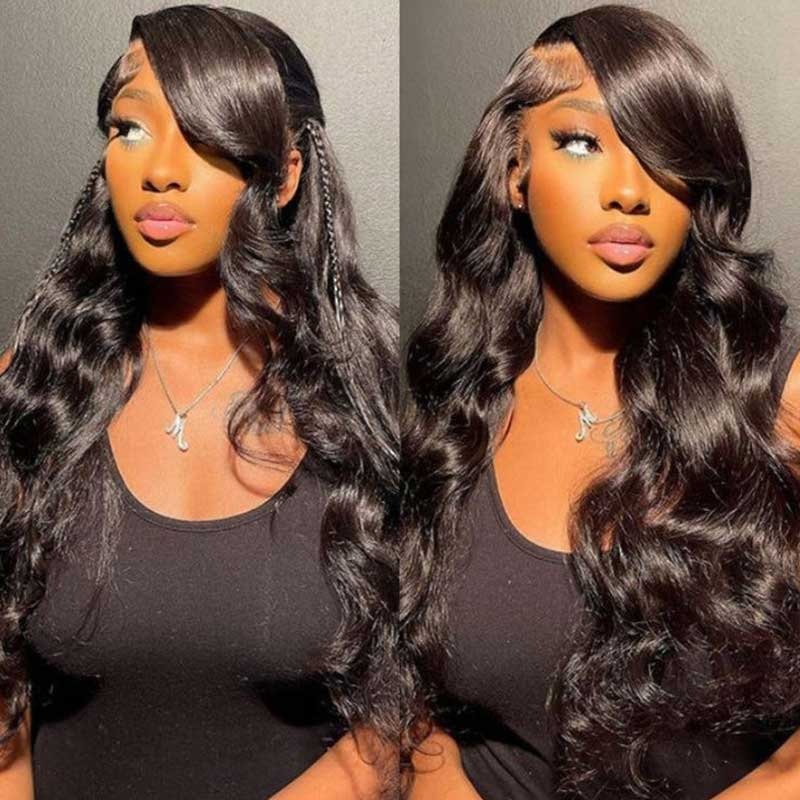 QVR Real Glueless Body Wave 13×4 HD Lace Frontal Human Hair Wigs HD 5×5 Lace Closure Wigs 13×4 HD Lace 14”