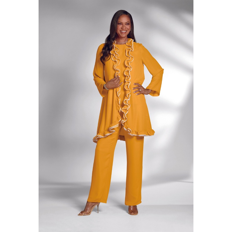 Richly Ruffled 3-Pc. Pantset by Studio EY YELLOW M