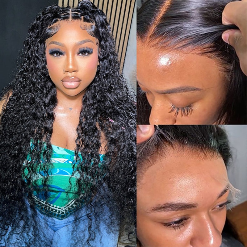 Water Wave Wigs HD Lace Front Wigs Wet And Wavy Brazilian Human Virgin Hair Preplucked Natural Hairline 12 Bob 5×5 HD Lace 180%