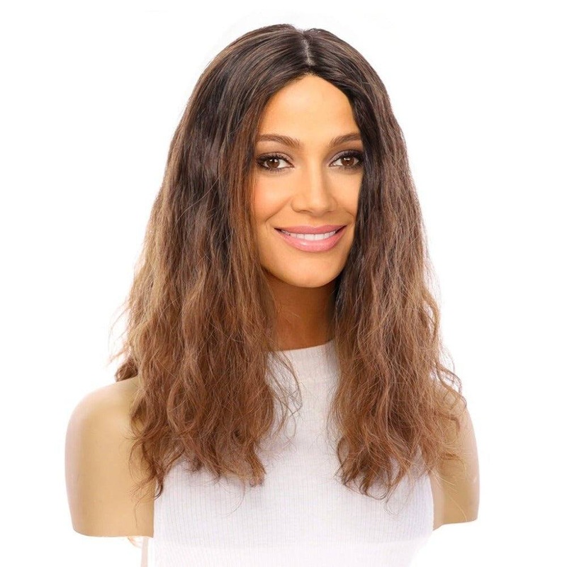 22″ Ponytail Silk Part Wig Dark Brown Ombre Wavy Zig Zag Lace Front