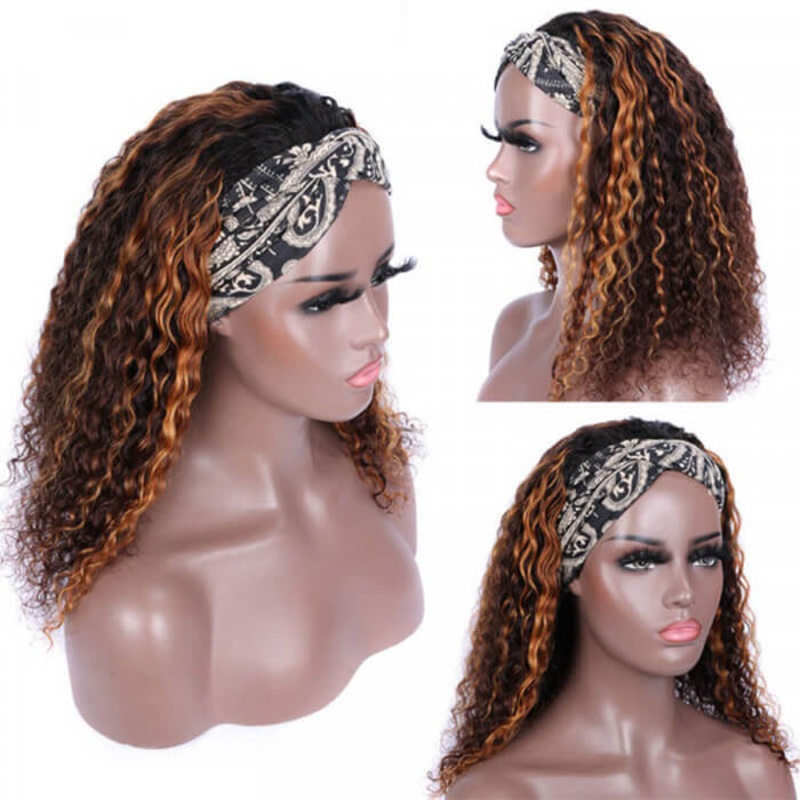 #4/30 Color Highlights Curly Hair Headband Wigs Human Hair 10 150%