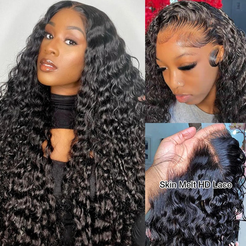 Deep Wave 5×5 HD Transparent Lace Closure Wigs Glueless Human Hair Wig With Bleached Knots 12 Yes 150%