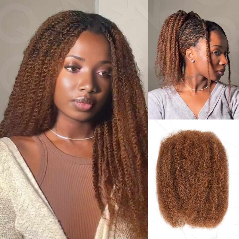 QUICK SHIP|Mixed Color #4/30 Afro kinky Bulk Human Hair Extensions #Highlight 4/30 3 Packs (Full Head) 10”
