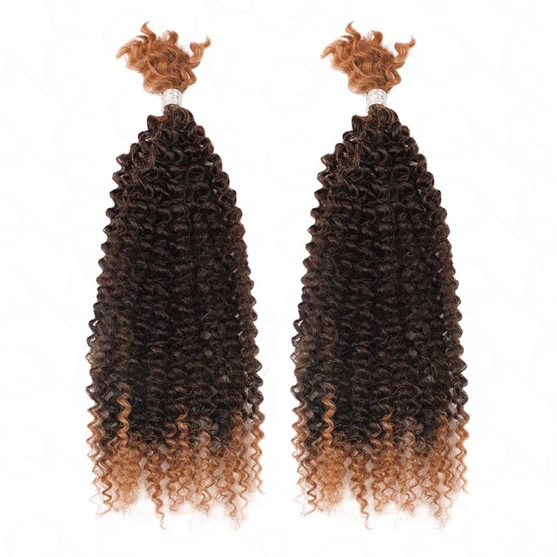 QVR Spring Twist Crochet Human Hair Ombre T1B/30 Afro Kinky Curly Braiding Hair Extension Ombre #T1B/30 14” 3 Packs (Full Head)