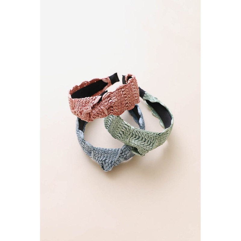 Raffia Crochet Trim Headband Blue Default