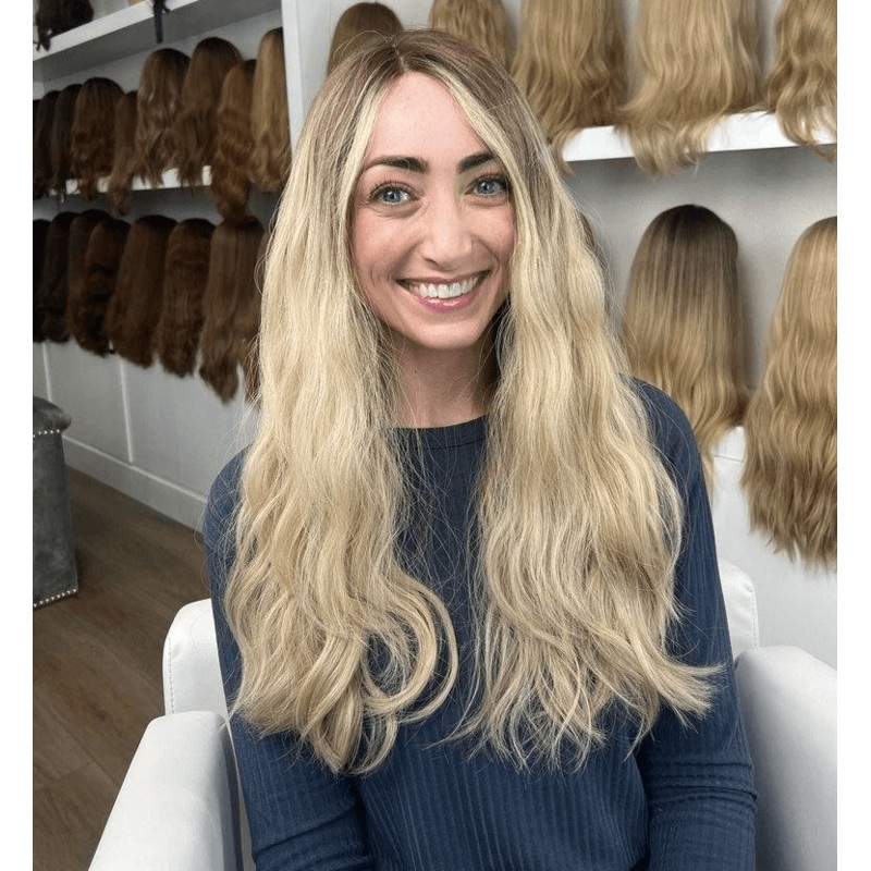 24″ Divine Lace Top Wig Platinum Blonde With Reverse Balayage Color