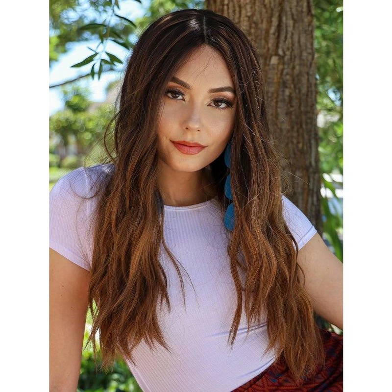 26″ Ponytail Silk Top Wig Medium Brown Balayage w/ Full Rooting