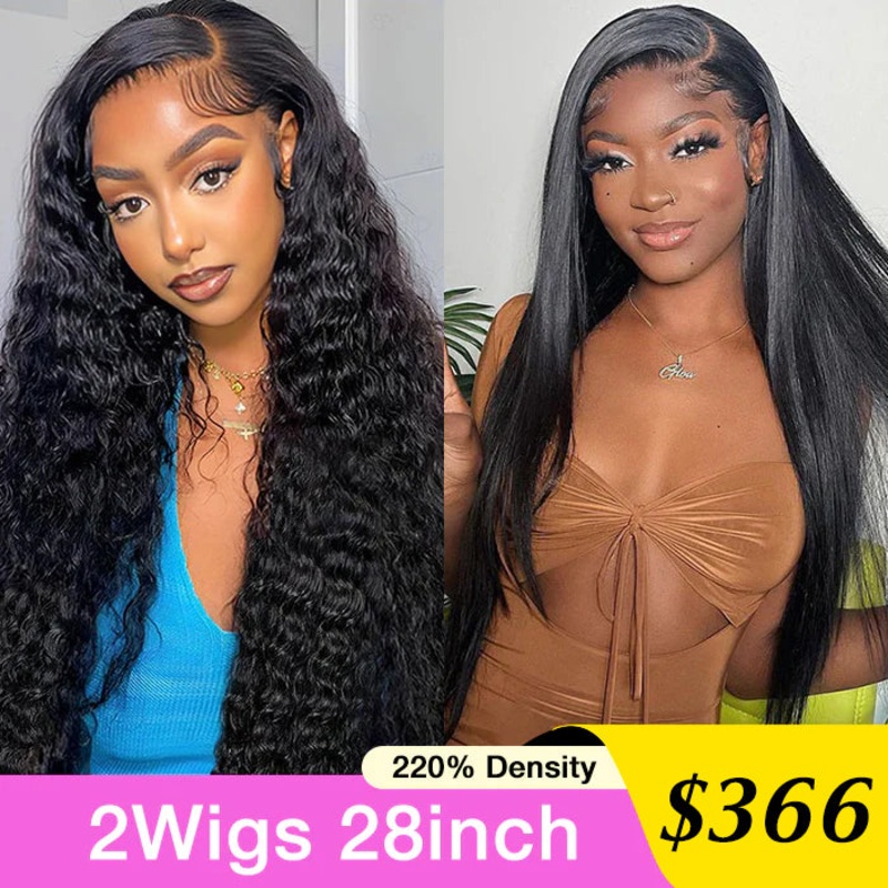 [2Wigs 28inch]  Left C Part Water Wave & Silky Straight 3S Quick Install Ready to Go Wigs Left C Part Straight Wig – 28inch 220% – 8×5 Pre Everything Left C Part Water Wave Wig – 28inch 220% – 8×5 Pre Everything