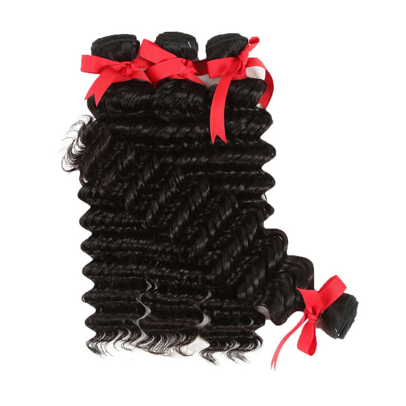 QVR Peruvian Human Hair Extensions Virgin Hair Deep Wave 4 Bundles Natural Color 8″8″8″8″ 10A Human Virgin Hair