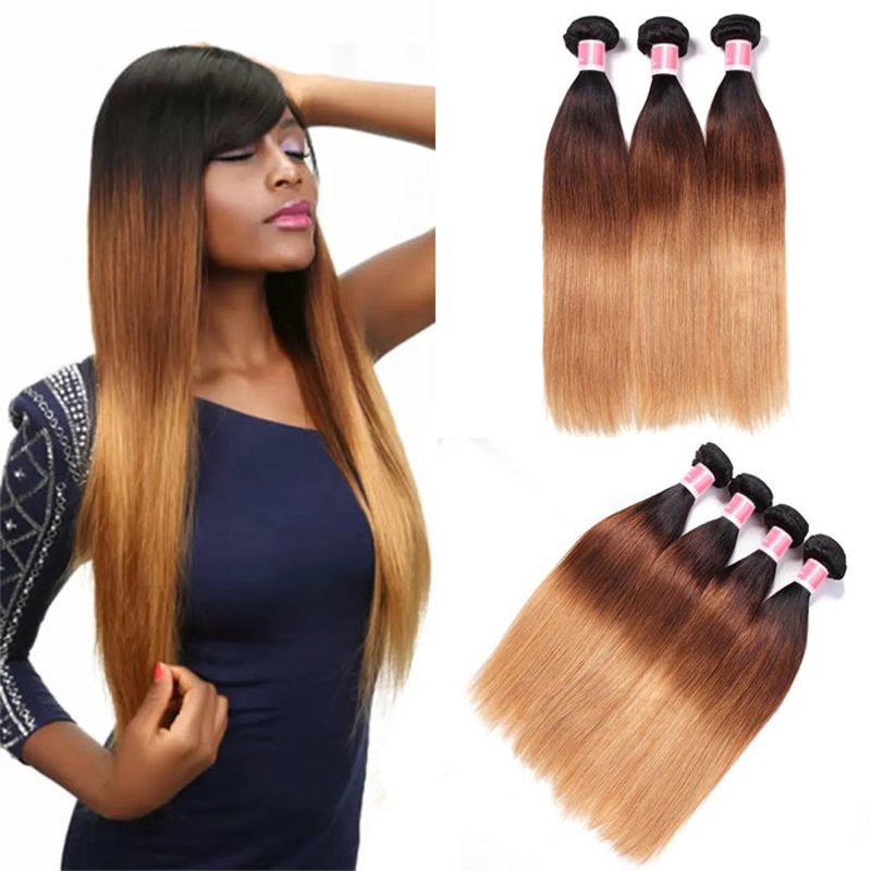 T1B/4/27 Ombre Peruvian Straight Human Hair 3/4 Bundles 10A Unprocessed Virgin Hair Weave Bundles 3 pcs 10inch