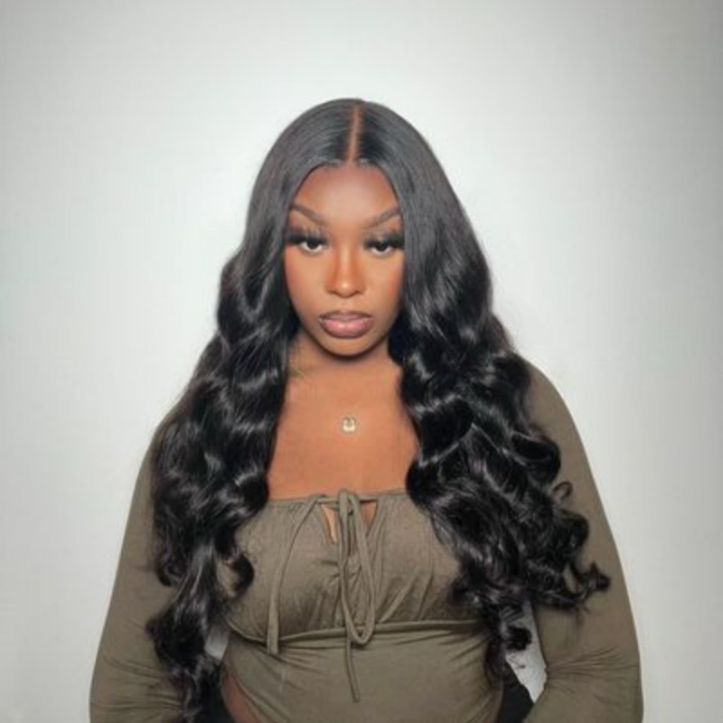 24 Inches=$189.9 | Natural Black Loose Body Wave 5×5 Closure HD Lace Glueless Mid Part Long Wig 24