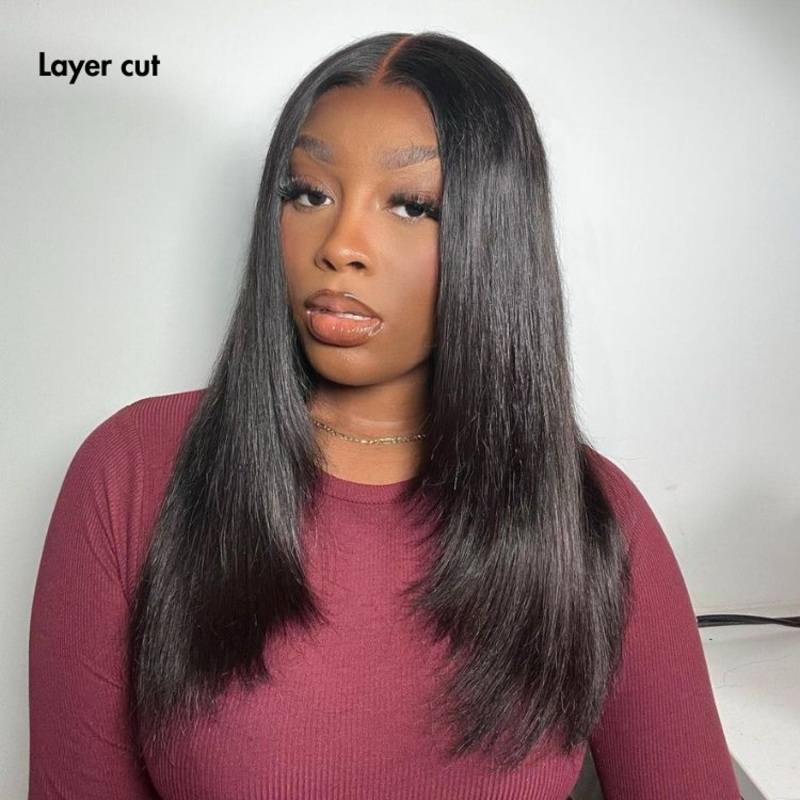 PRE MAX – Layer Cut Super Natural Hairline Silky Straight Glueless 13×4 Frontal Lace Wig Human Hair Pre-Cut Lace 10
