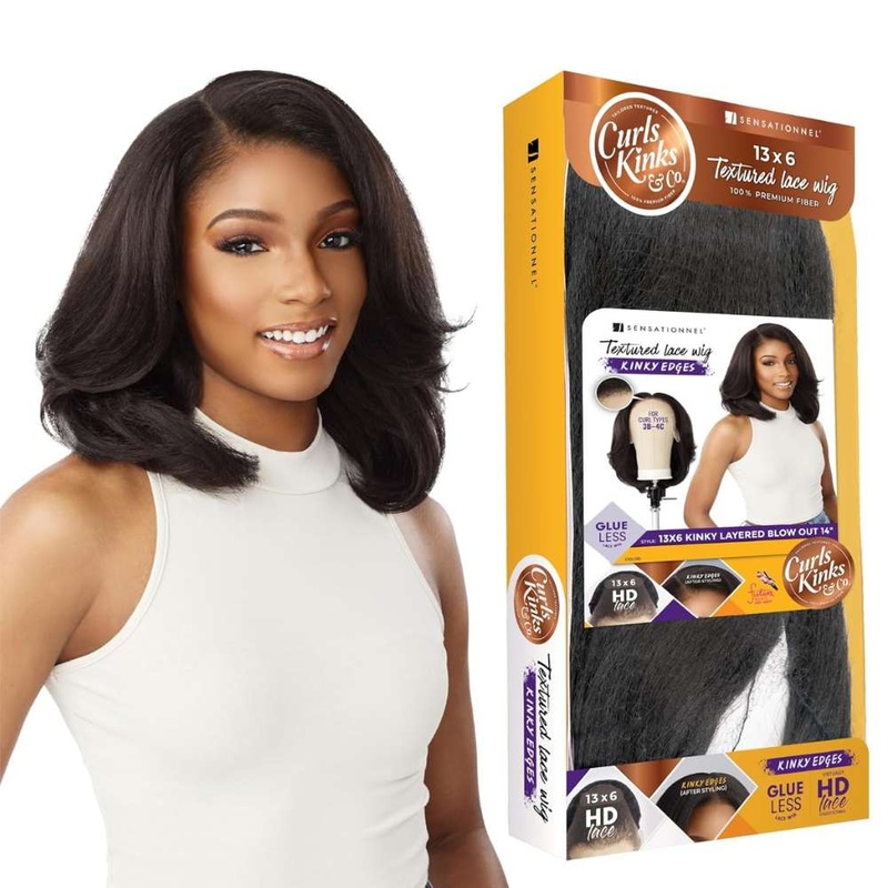 Sensationnel Kinky Edges 13×6 HD Lace Wig – Kinky Layered Blow Out 14″ 1 JET BLACK