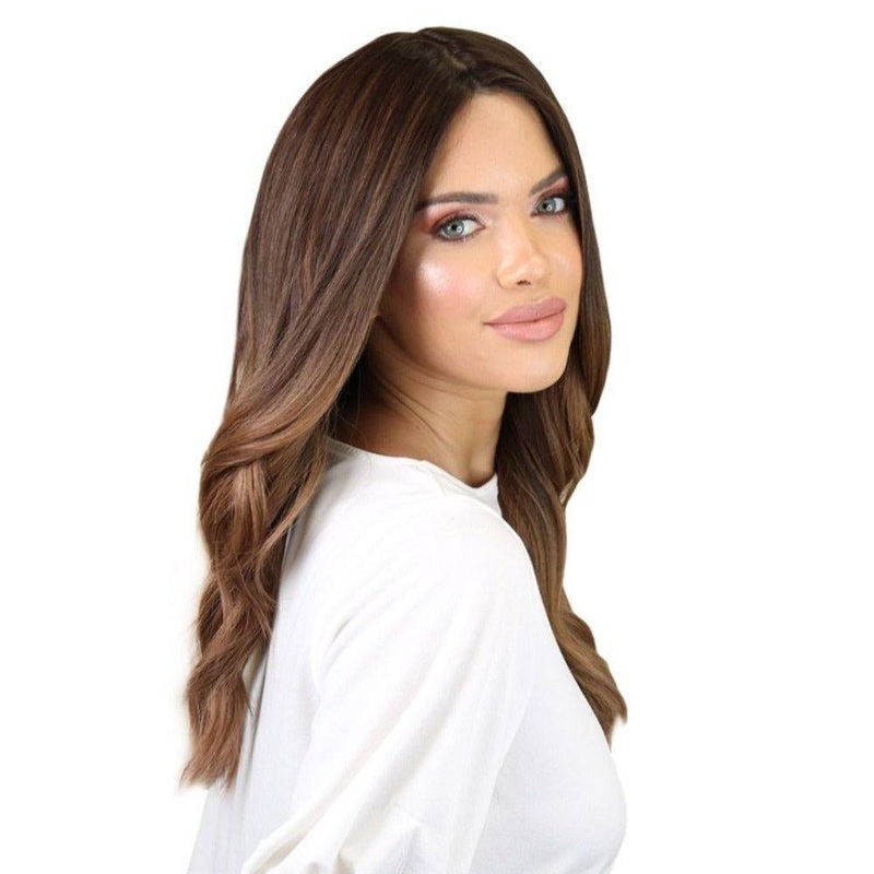 22″ Ponytail Silk Part Wig Dark Brown Ombre Zig Zag Lace Front