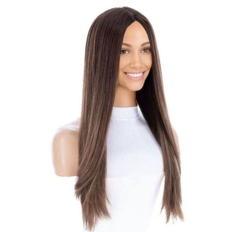 26″ Ponytail Silk Top Wig Medium Brown Babylight Zig Zag Lace Front
