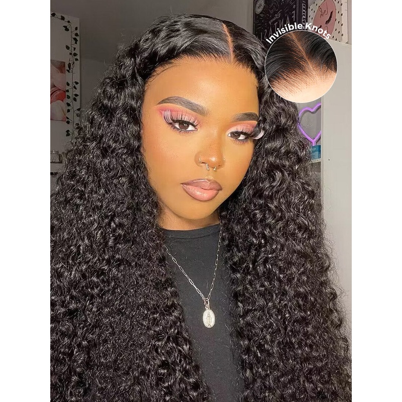 CurlyMe Pre-bleached Water Wave Wear Go Glueless Pre-cut HD Lace Wig Pre-plucked Normal 14
