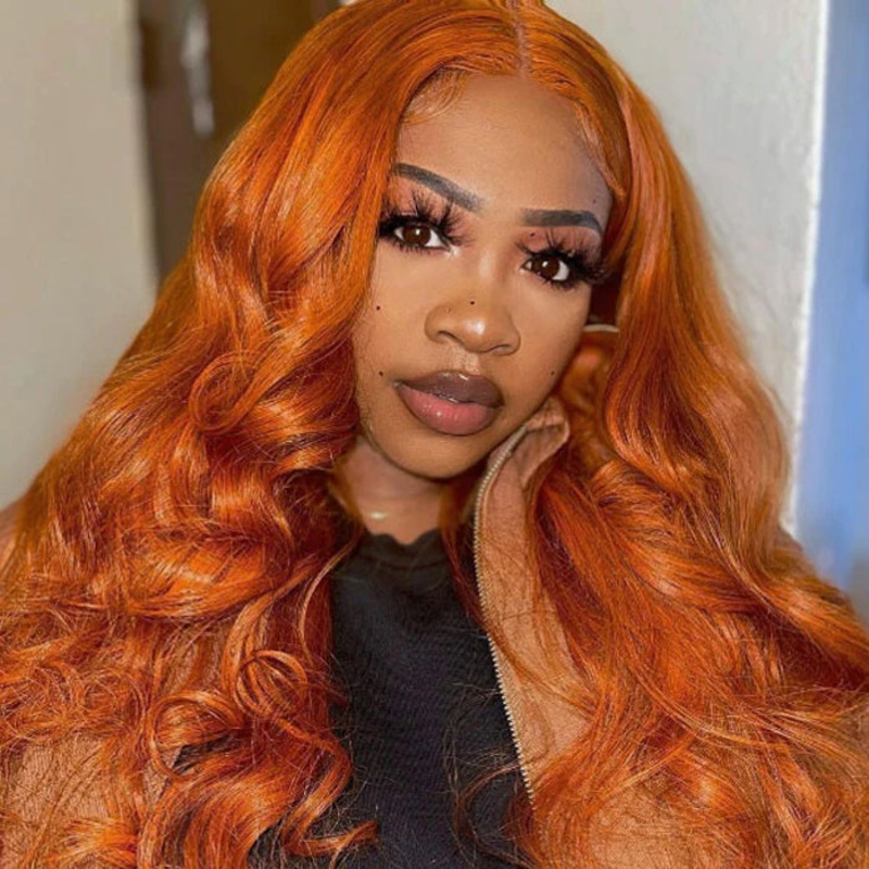 Orange Ginger Wig 13×4 13×6 HD Lace Front Wig Straight & Body Wave Pre-colored Human Hair Wigs 16 13×4 Lace Straight-150%