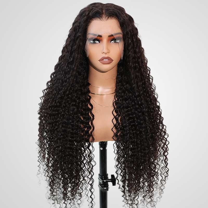 QVR Deep Curly 13×4 Lace Frontal Wigs Free Part Long Wig 100% Human Hair 16” 250%