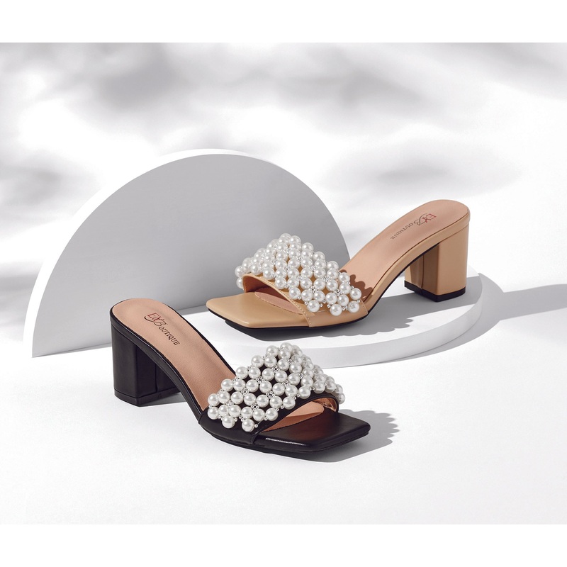 World of Pearls Slide Heels by EY Boutique Black 10W
